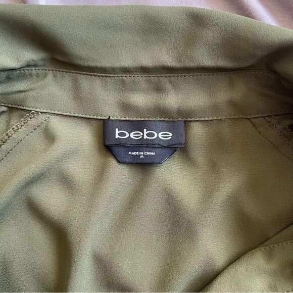 Bebe Army Green Button Down Tie Waist Shirt Dress - Picture 6 of 7